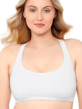 Women’s White S3 Swim Sculpting Ribbed Scoopneck Cross Back Bikini Top NWT